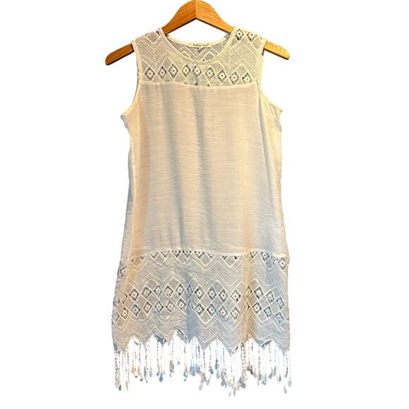 Boho Fairy Fringe Embroidered Indigo Soul White Crochet trim tunic Size Small - Picture 3 of 7